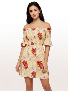 Topshop Off The Shoulder Smocked Floral Print Dress
